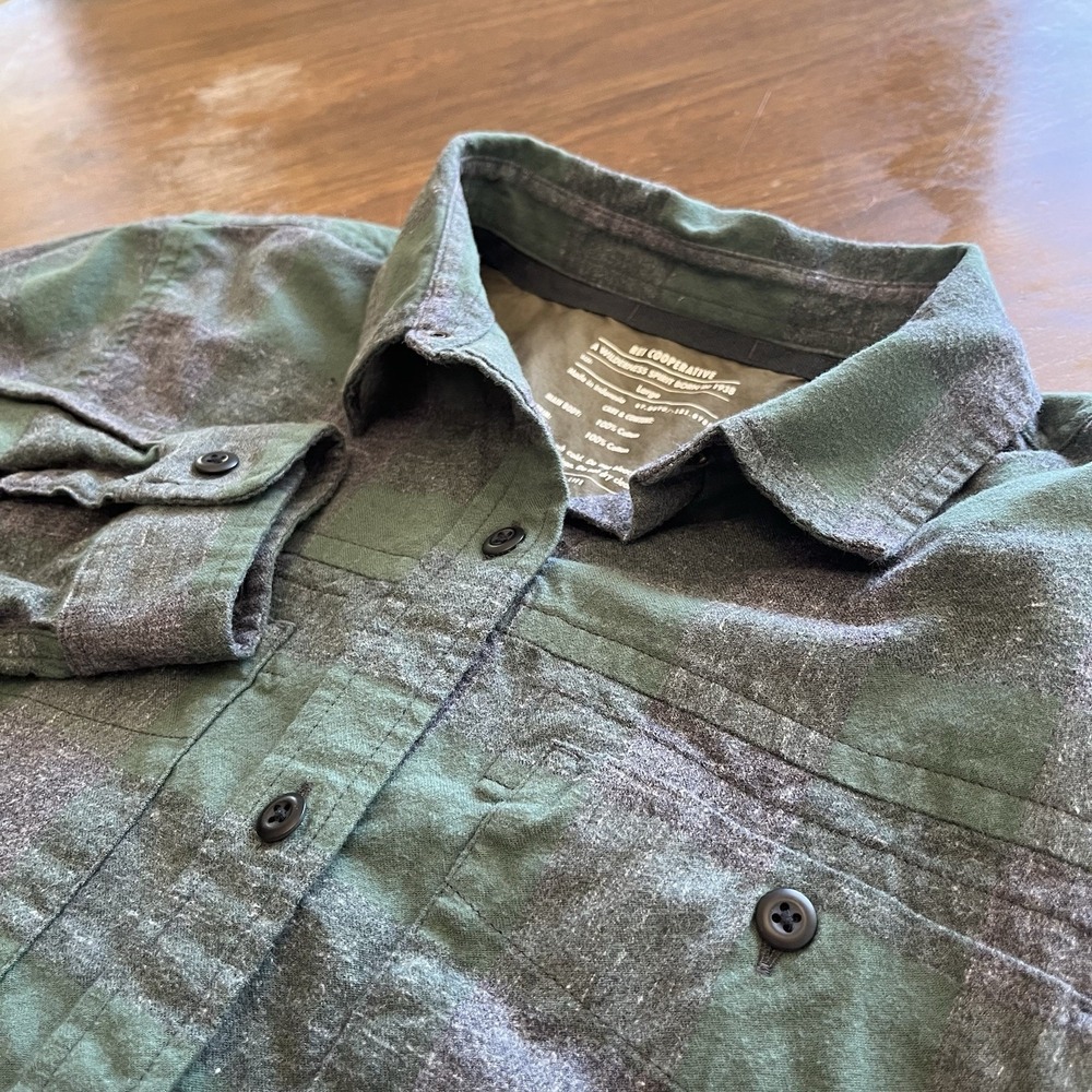 REI Cooperative Shirt Womens Large Green Plaid Flannel Button Up Outdoor Casual
